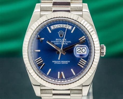 rolex presidential white gold blue|Rolex president gold for sale.